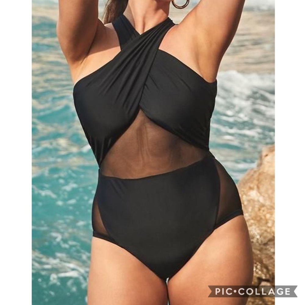 Swimsuits for All crisscross mesh one piece
